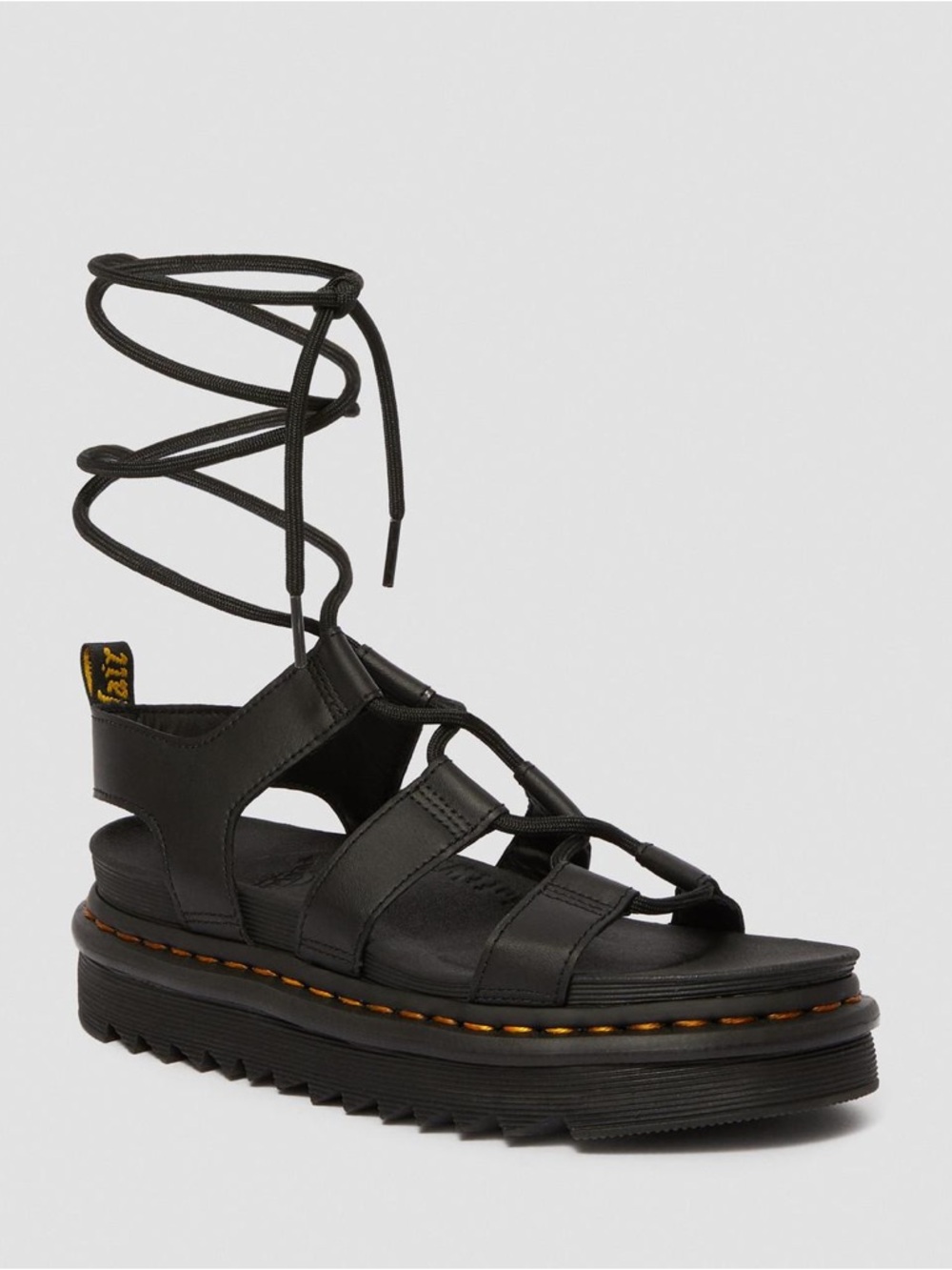 Dr. Martens Nartilla Women’s Black Leather Lace-Up Gladiator Platform Sandal